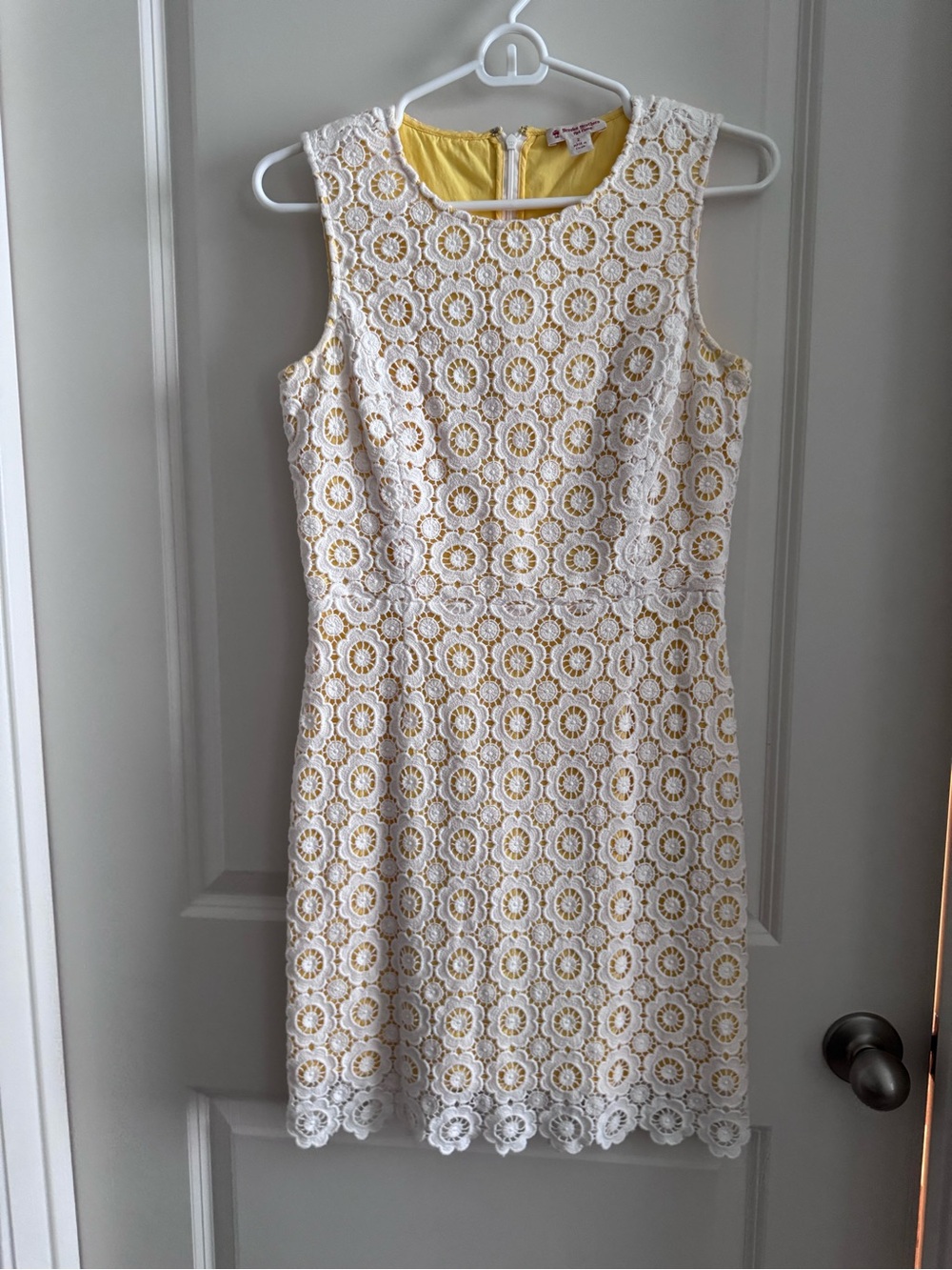 Brooks Brothers White Lace Overlay Dress with Yellow Lining